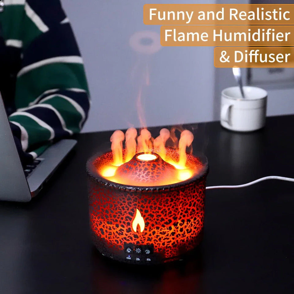 Volcano Flame Air Humidifier Light Ultrasonic Essential Oil Aroma Diffuser for Home Room Fragrance Jellyfish Mist Smoke Steamers Aimak Store
