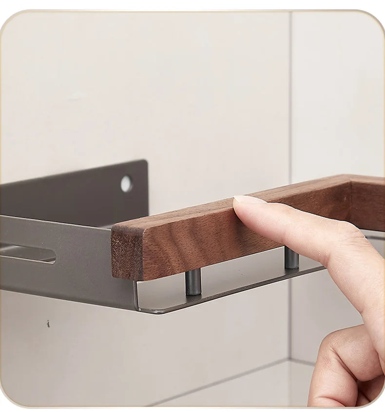 Bathroom Shelf Corner Space Aluminum Wood Bathroom Triangle Basket Shower Room Storage Rack Wall Mounted Aimak Store