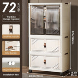 3-Tier Foldable Kids Wardrobe Storage Cabinet with Magnetic Doors & Wheels，Customizable Setup for Home Nursery Organization Aimak Store