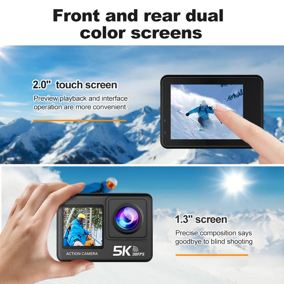 5K Action Camera 4K60FPS 2.0 Inch Touch Screen Wi-Fi 170° Wide Angle 30M Waterproof Helmet Video Recording Sports Cameras Aimak Store