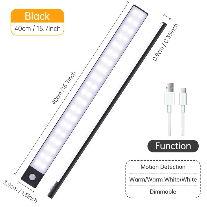 10/20/30/40/50CM Under Cabinet Led Light Sensor Movement Rechargeable Wireless Led Lamp Night Light Cupboard Bedroom Wardrobe Aimak Store