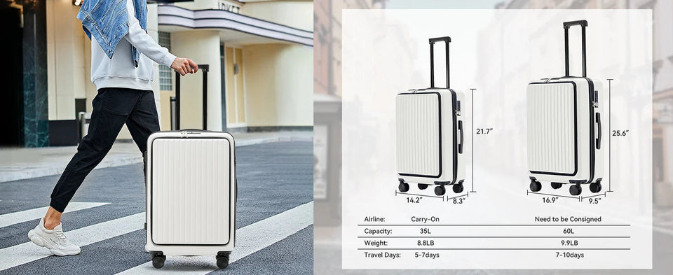 20 Inch Cabin Suitcase Front Opening Spinner Wheel Travel Rolling Luggage For Men Women Trolley Case With TSA Lock,USB Charging Aimak Store