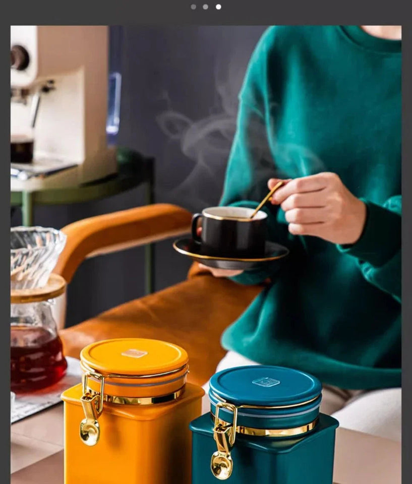 1.1L Storage Bottle Coffee Powder Sugar Container Airtight Can Holder Canister with Valve Household Food Storage Container Aimak Store
