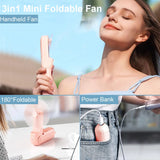 Portable Mini Fan 2000mAh USB Rechargeable 3 Speed Handheld Foldable Fan Hand Held Small Pocket Travel Fan with Handy Power Bank Aimak Store