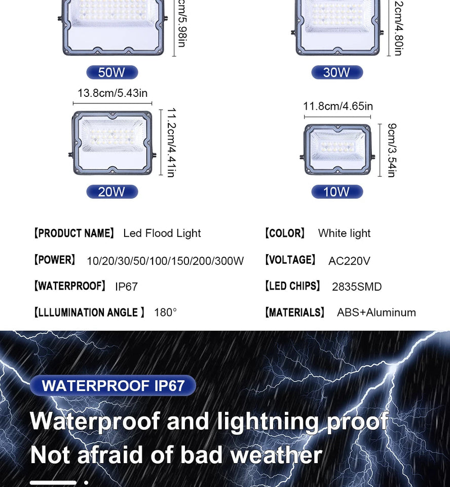 LED Floodlight LED Projector IP67 Waterproof Reflector 220V 10w20w 30w 50w 100w 150w 200w 300w Wall Garden Spotlight Flood Light Aimak Store