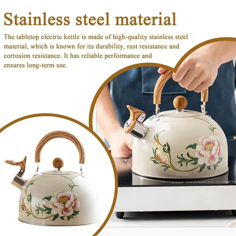 3L Whistling Kettle Teapot Floral Enameled Universal Teapot Water Kettle Large Capacity Thickened Coffee Pot Aimak Store