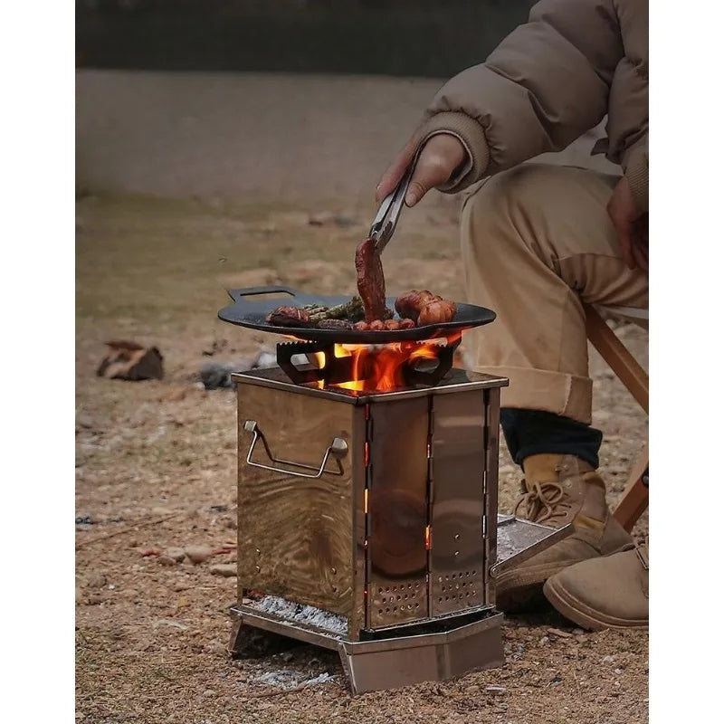 1pcs Outdoor Foldable Fire Stove Stainless Steel Grill Collapsible Camping BBQ Grill Portable Lightweight Easy To Carry Perfect Aimak Store