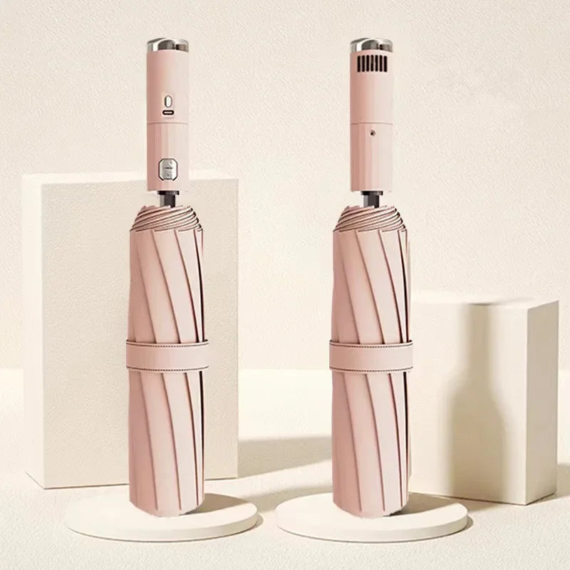 Folding Umbrella with Fan USB Charge Cool Ultra-light Parasol Black Coating Sun-resistant Umbrellas with Gift Box Aimak Store