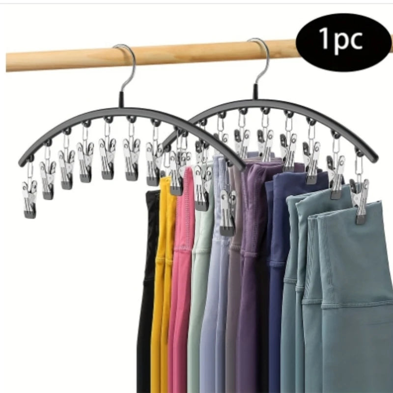 1pc Curved Shape Hanger, Metal Yoga Pants Hangers Organizer With 10 Clothespins Holds 10 Leggings For Closet Pants Hanger Aimak Store