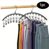 1pc Curved Shape Hanger, Metal Yoga Pants Hangers Organizer With 10 Clothespins Holds 10 Leggings For Closet Pants Hanger Aimak Store