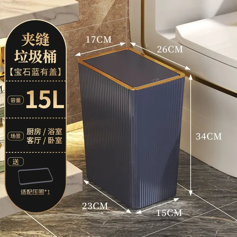 12/15L Trash Can with Lid Semi Automatic Luxury Slim Large Capacity Bin Toilet Living Kitchen Bedroom Waterproof Garbage Bin Can Aimak Store