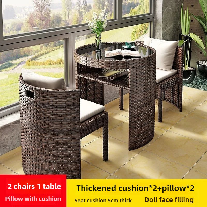 Balcony courtyard leisure table and chair combination rattan chair three piece set tea imitation rattan chair tea table Aimak Store