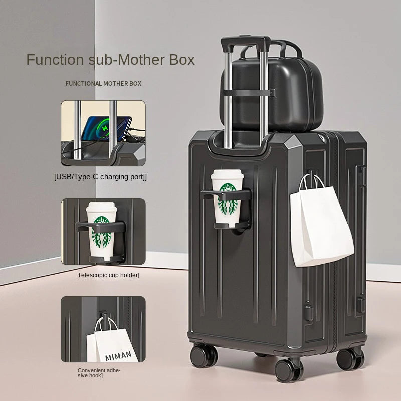 KO-KU 2024 Suitcase Set Female 20 Inch Boarding Suitcase USB/Type-C Port Water Cup Holder 26/28 inch Male Large Capacity Luggage Aimak Store