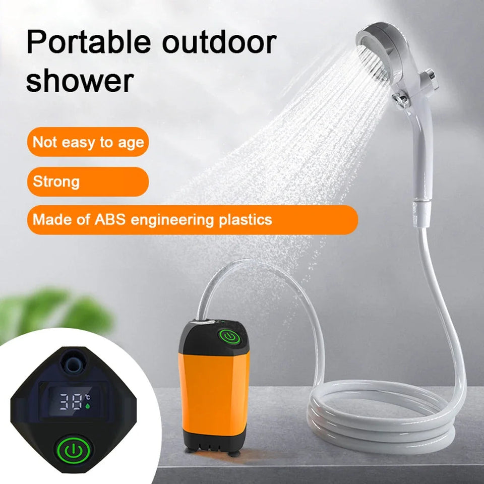 Outdoor Camping Shower IPX7 Waterproof with Digital Display Portable Electric Shower Pump for Hiking Travel Beach Pet Watering Aimak Store