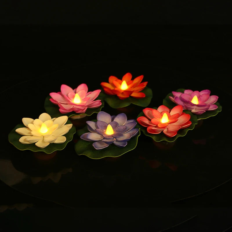 1PC Artifical Floating Lotus Night Light 10cm Flower Lotus Lamp Waterproof Lights Christmas Garden Pool Pond Fountain Decoration Aimak Store
