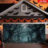 2D banner 1 piece, Halloween Garage Door - Scary forest, Cape figure, Twisted tree, garage door cover Halloween decoration Aimak Store