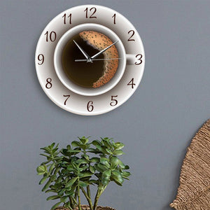Wall Clock Style Fashion Simple Silent Coffee Cup Background for Home Decor Pure White Type Wall Clock Modern Design Timer Aimak Store