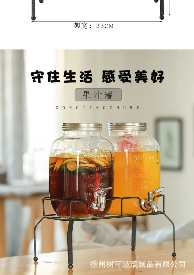 Wholesale Glass Beverage Dispenser Double Square Shaped Metal Stand with Stainless Steel Tap Aimak Store