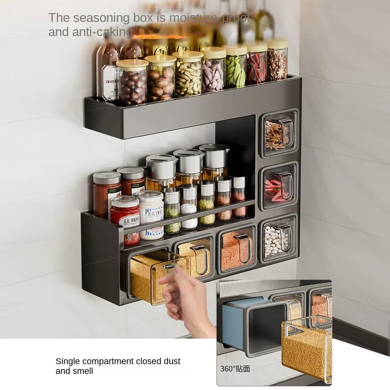 Kitchen seasoning rack wall hanging non-punching multi-functional storage seasoning jar household a complete set of combinations Aimak Store