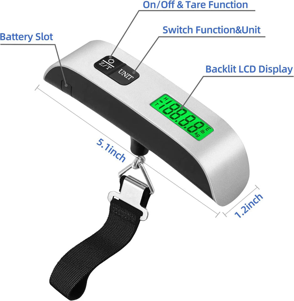 110lb/50kg Portable Electronic Hand Luggage Scale LCD Digital Display Balance Scale Suitcase Travel Weighs Baggage Weight Tool Aimak Store