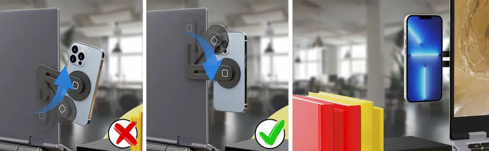 Magnetic Laptop Phone Holder Computer Monitor Side Cell Phone Slim& Foldable For iPhone 14/13/12 Series Case and All Phone Aimak Store