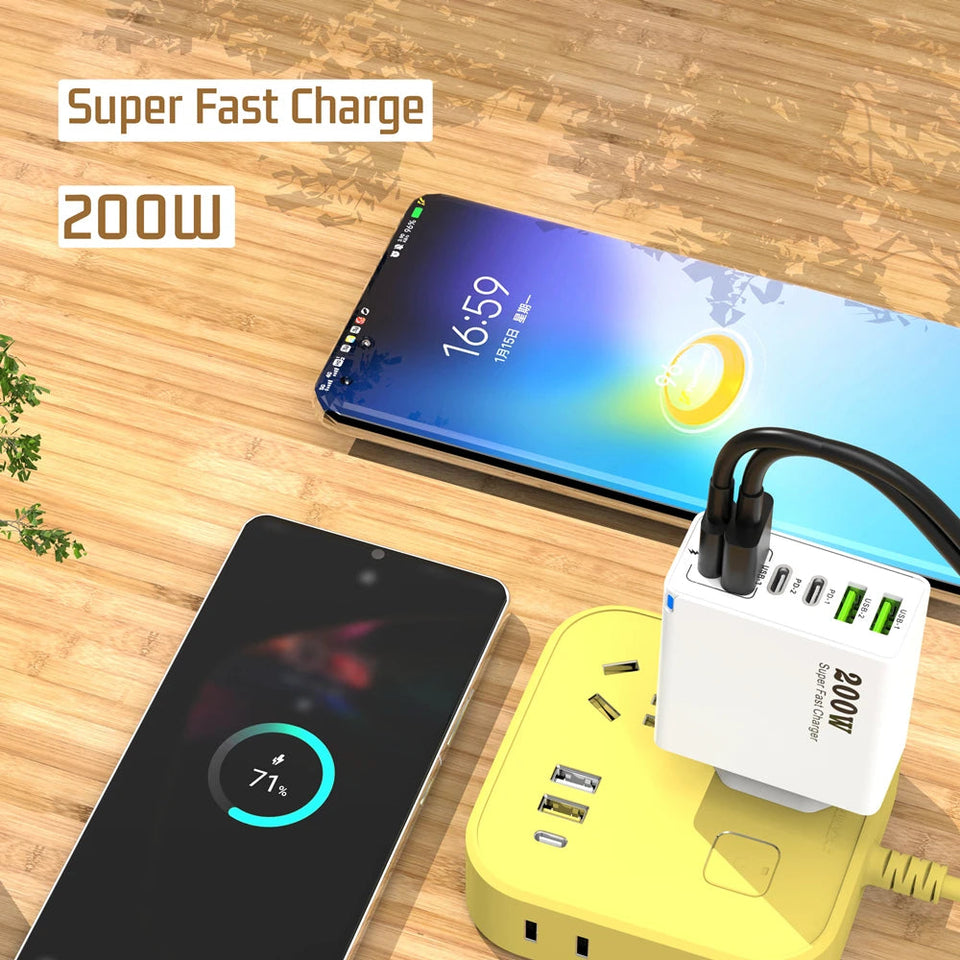 200W 6 Port USB C Charger Super Fast Charging PD3.0 USB C Type C Mobile Phone Charger For iPhone 16 SE4 Samsung Xiaomi ipad Aimak Store