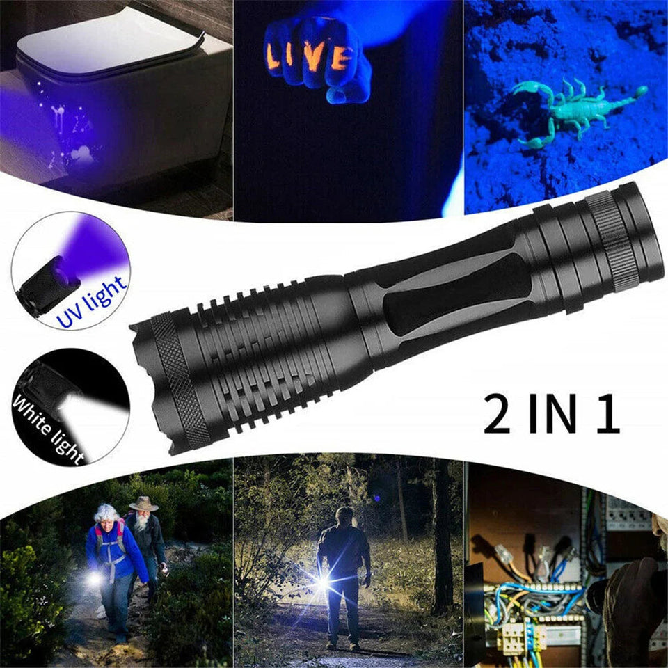 White/UV 2 in 1 Zoom UV Flashlight Rechargeable High Quality Aluminum Alloy Dog Pet Urine Stains Detection Torch LED Blacklight Aimak Store