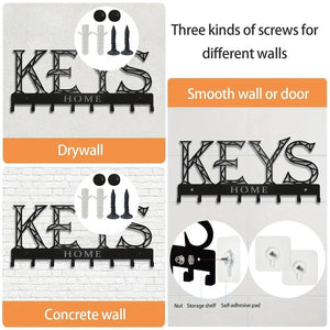 Metal Wall Mounted Storage Rack Floating Key Holder Hook, Adhesive/Punching Installation Storage Rack Aimak Store