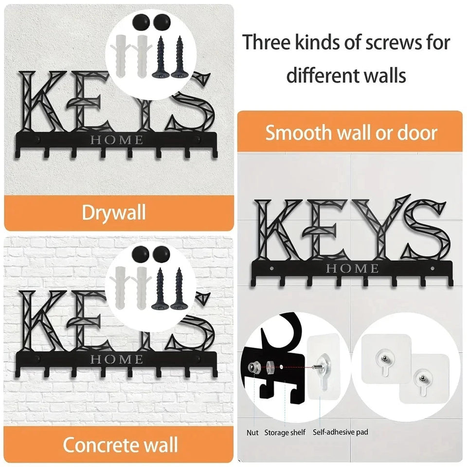 Metal Wall Mounted Storage Rack Floating Key Holder Hook, Adhesive/Punching Installation Storage Rack Aimak Store