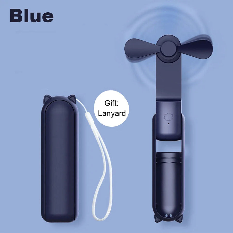 Portable Mini Fan 2000mAh USB Rechargeable 3 Speed Handheld Foldable Fan Hand Held Small Pocket Travel Fan with Handy Power Bank Aimak Store