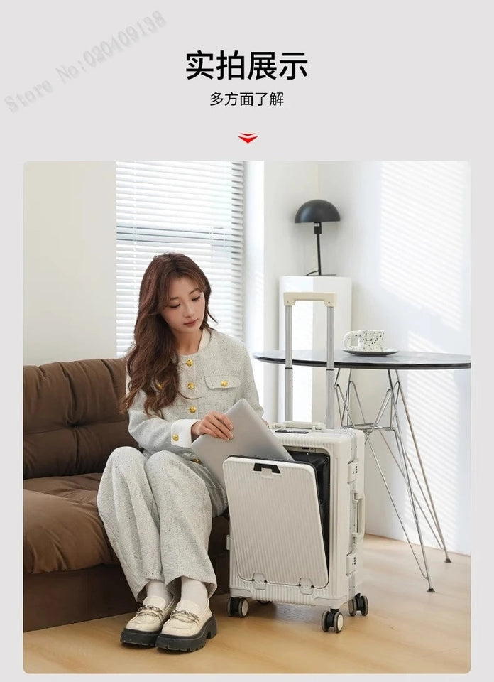 New Front Opening Suitcase Cabin Trolley Case 20/24/26/28 inch Aluminum Frame Large Capacity Luggage usb Charging TSA Lock Aimak Store