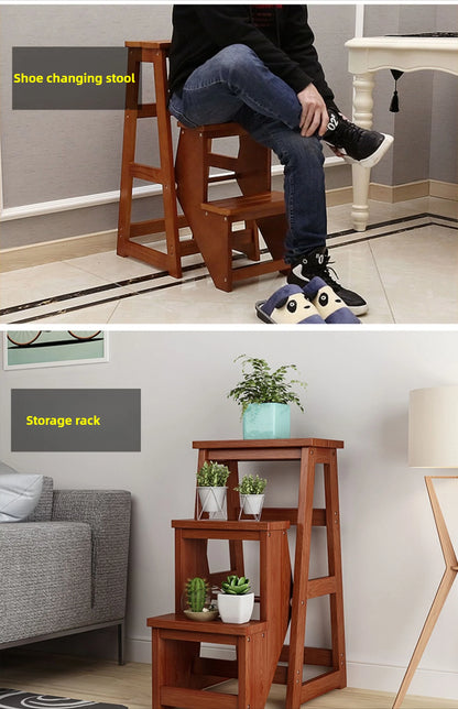 Innovative Multifunctional Household Ladder: Solid Wood Folding Storage, Dual-Use Ladder Chair, Climbing Stool for Home