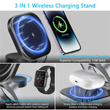 3 In 1 Foldable Magnetic Wireless Charger Stand For iPhone 16 15 14 Samsung IWatch AirPods 3/2 Station Dock Fast Charging Holder Aimak Store