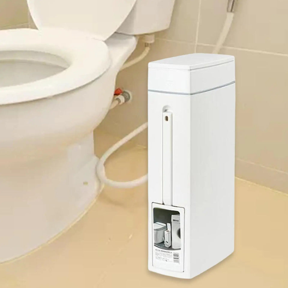 Bathroom Bin with Toilet Brush Holder,Trash Can,White Portable Paper Basket,Slim Trash Can with Toilet Brush for Bathroom Aimak Store