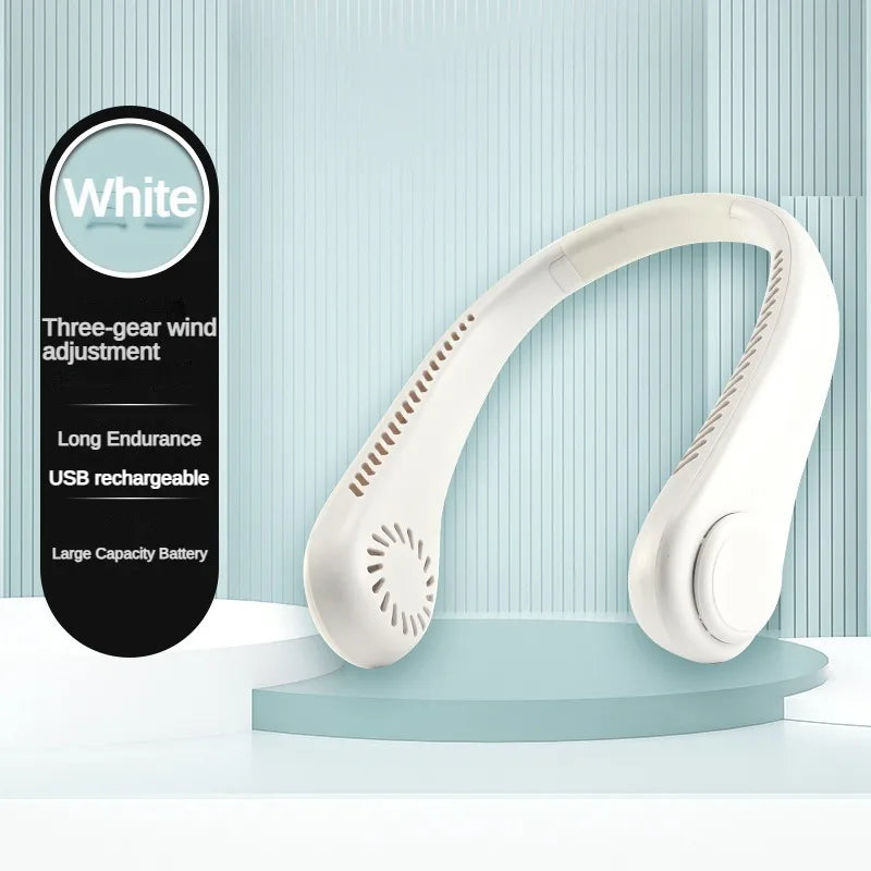 New Mini Neck Fan Portable Bladeless Hanging Neck 1200mAh Rechargeable Air Cooler 3 Speed Mini Summer Sports Fans Aimak Store