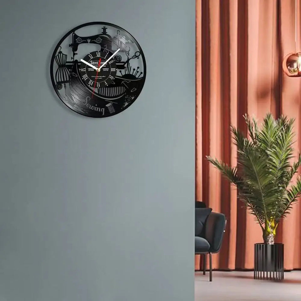 Sewing Machine Customization Vinyl Record Wall Clock Quilting Room Decoration Logo Personalized Tailor Name Clock Tailor Gift Aimak Store