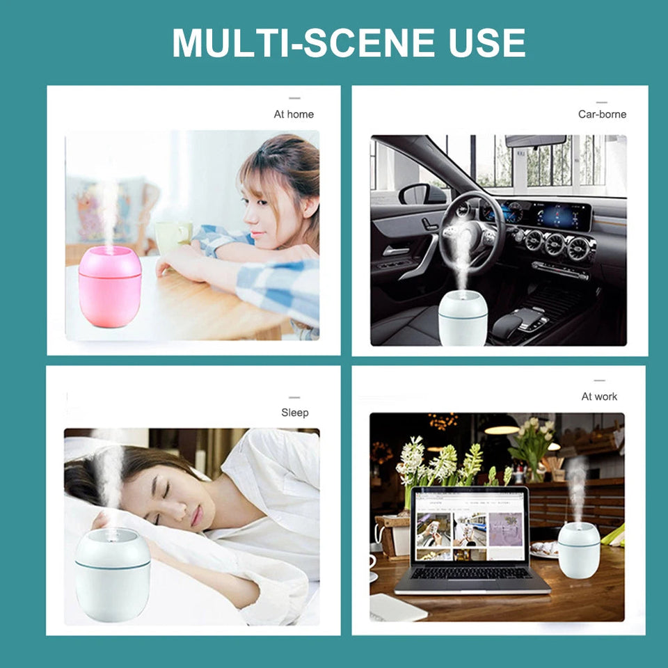 USB Portable Air Humidifier 250ML Essential Oil Diffuser 2 Modes Auto Off with LED Light for Home Car Mist Maker Face Steamer Aimak Store