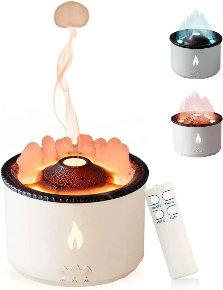 Volcano Flame Air Humidifier Light Ultrasonic Essential Oil Aroma Diffuser for Home Room Fragrance Jellyfish Mist Smoke Steamers Aimak Store