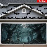 2D banner 1 piece, Halloween Garage Door - Scary forest, Cape figure, Twisted tree, garage door cover Halloween decoration Aimak Store