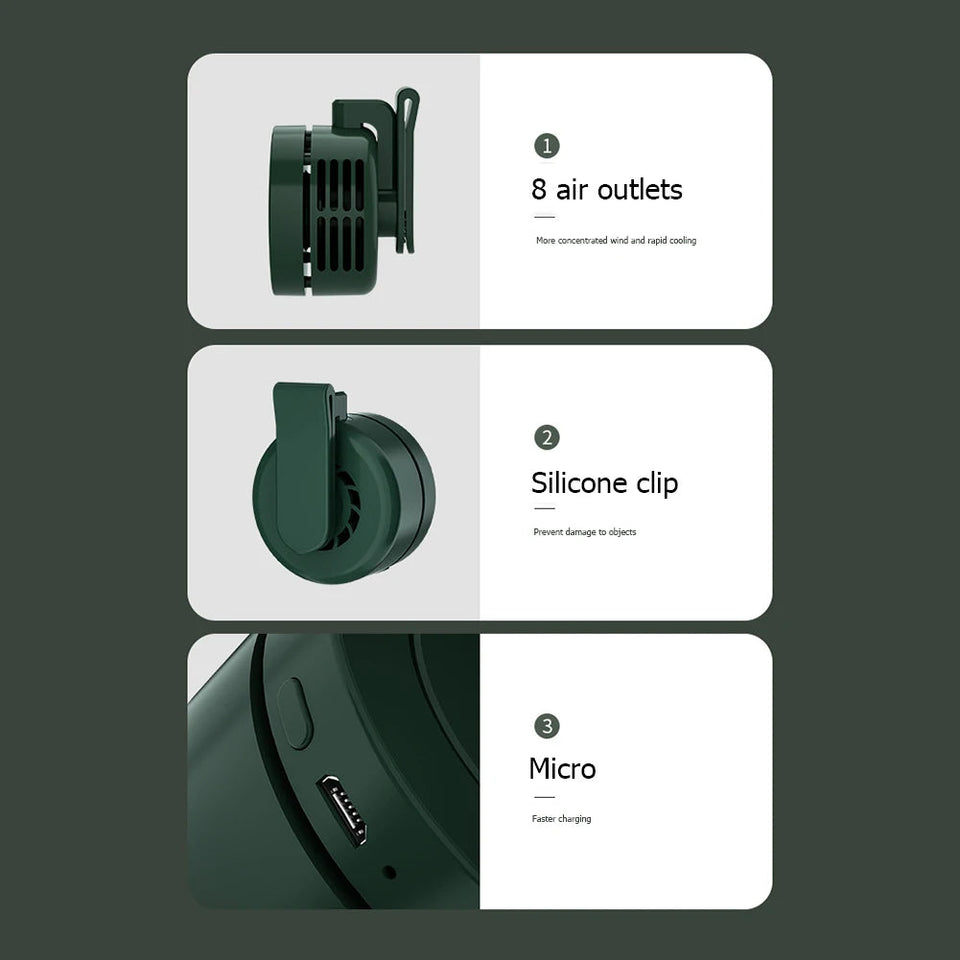 Mini Clip Fan Hanging Waist Neck Fan Girl Electric Air Cooling Fan 900mah USB Leafless Fan 3 Speeds Portable Cooler Air Aimak Store