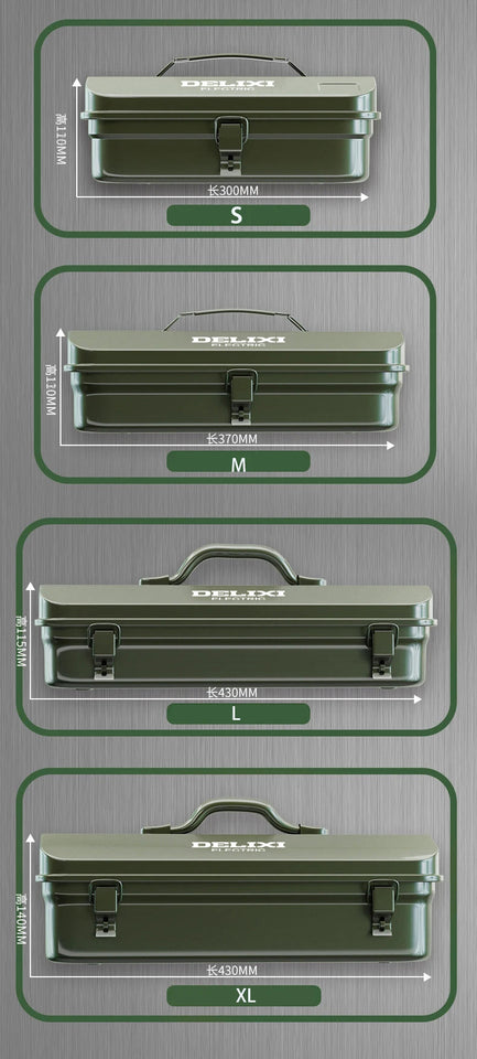 DELIXI Thicked Iron Tool Box Multi-functional Hard Case Industrial Tools Storage Box Household Car Hand-held Steel Storage Box Aimak Store