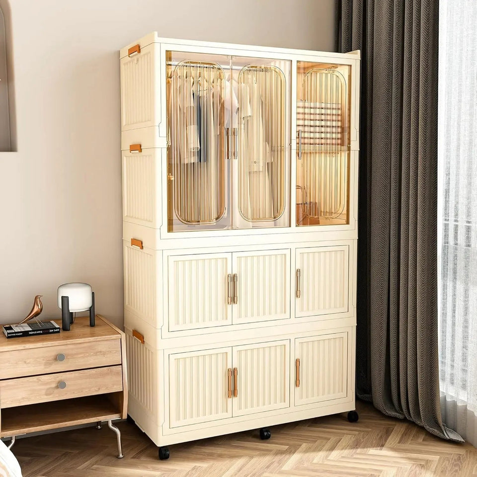 Portable Wardrobe Closet, Large Collapsible Plastic Wardrobe with Wheels, Foldable Clothes Storage Cabinet with 8 Shelves Aimak Store