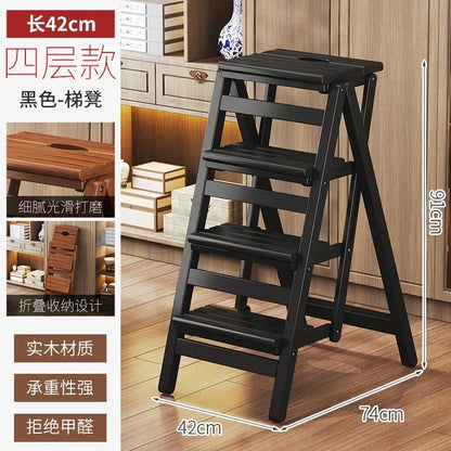 Multi-functional Bamboo Wood Folding Ladder Chair Kitchen Hat Rack 2 Step Ladder Province Space Stair Chair Plant Rack Furniture