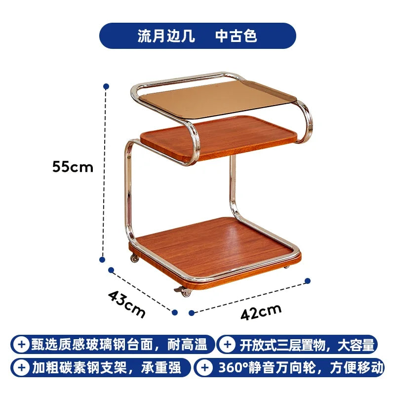 Medieval Style Sofa Side Table Bedside Cabinet Living Room Mobile Coffee Table with Wheels Small Cart Multi-layer Bed Head Shelf Aimak Store