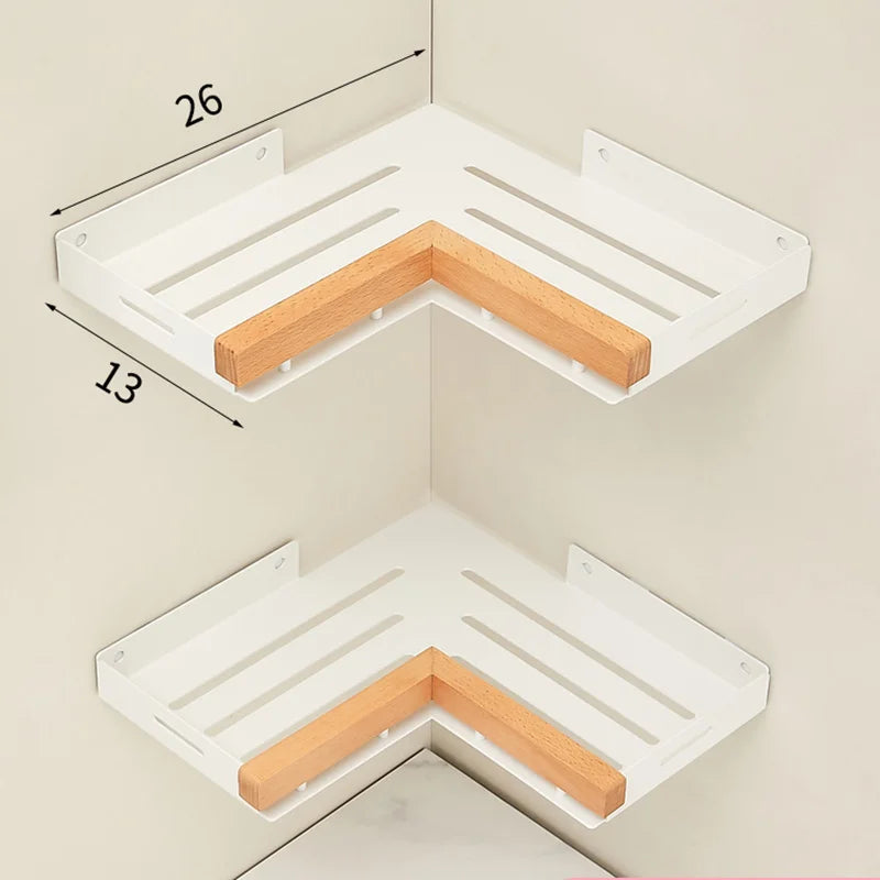 Bathroom Shelf Corner Space Aluminum Wood Bathroom Triangle Basket Shower Room Storage Rack Wall Mounted Aimak Store