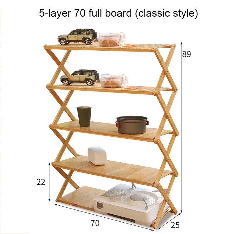 Camping Tables Outdoors Folding Table Portable Camping Wood Shelf Outdoor Portable Storage Rack Multi-Layer Foldable Bamboo Rack Aimak Store