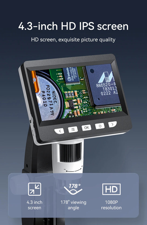 1000X 4.3" LCD Digital Microscope 1080P Coin Microscopio 8 LED Lights USB Magnifier Soldering Repair Video Microscope for Coin Aimak Store