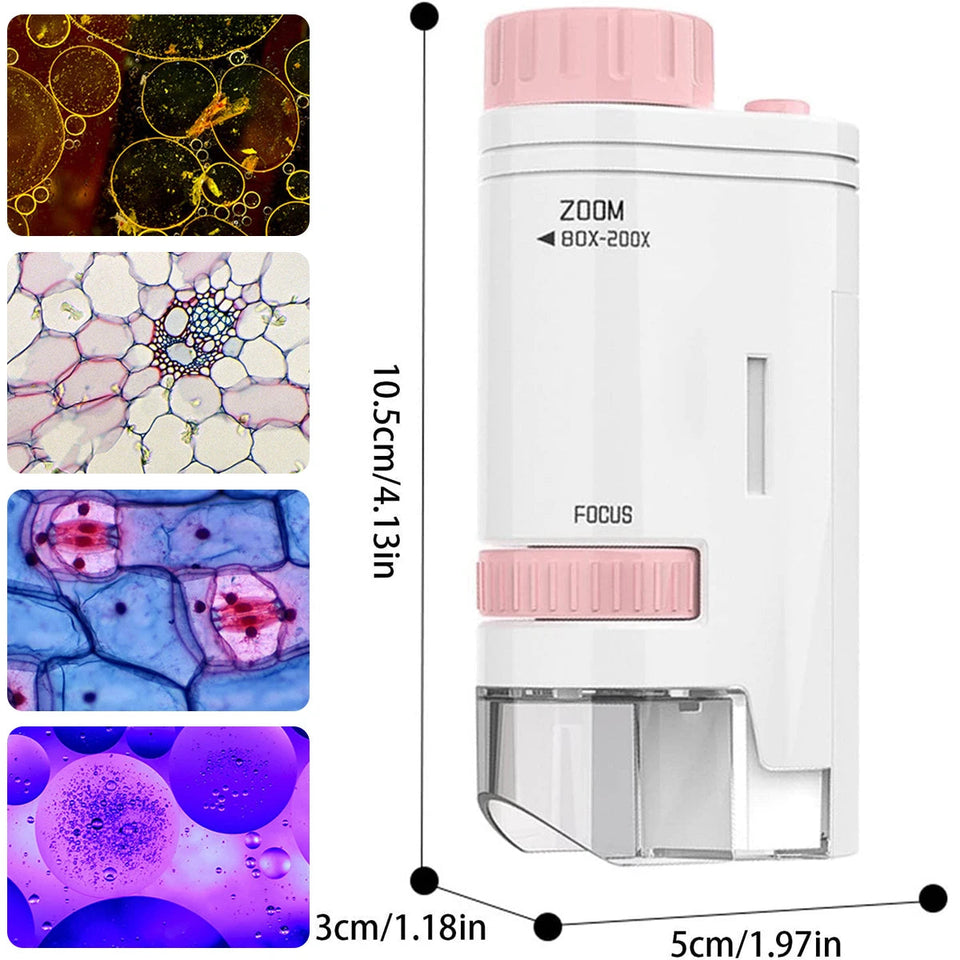 60-200x Pocket Microscope Electric Mini Microscope with LED Light High Definition Children Microscope for Observation Learning Aimak Store