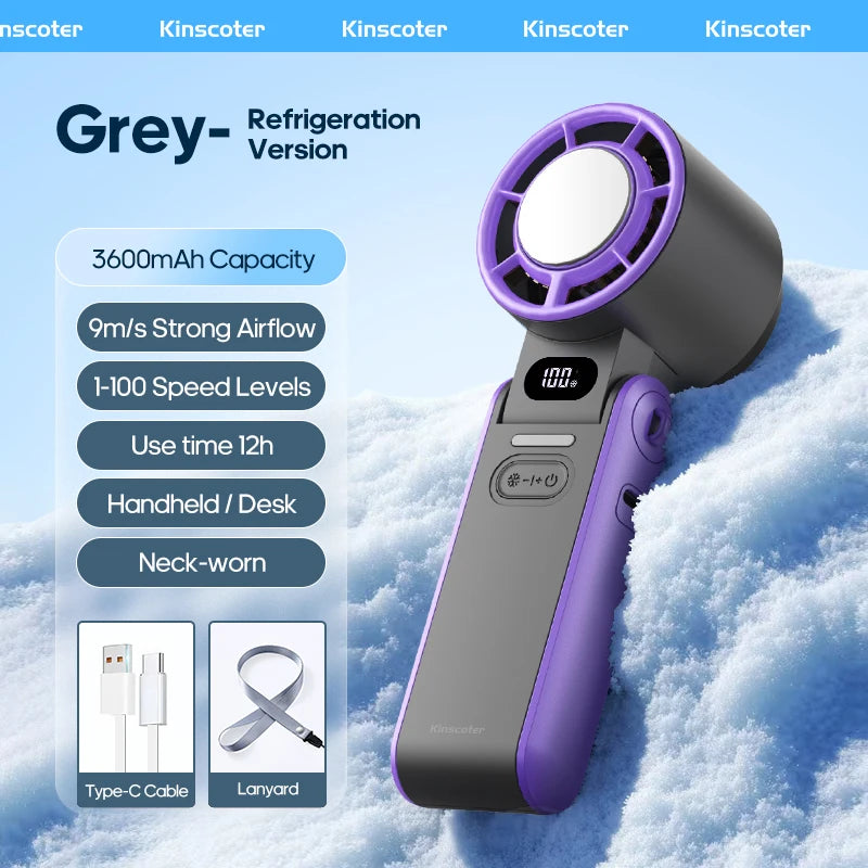 KINSCOTER Portable Air Cooling Turbo Fan 3600mAh 100 Wind Speeds Adjustable Outdoor Foldable Student Handheld Fan with Lanyard Aimak Store