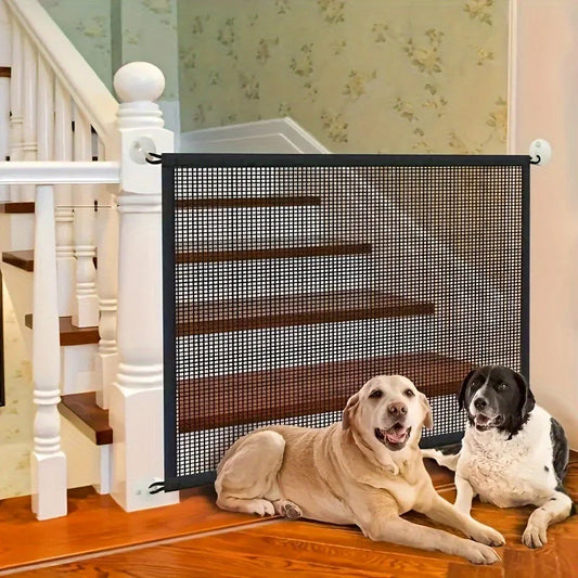 Pet Barrier Fence Baby Safety Gate Mesh with Telescopic Pole Hook Stairs Entrance Indoor Gate Fence Safety Protection Punch-free